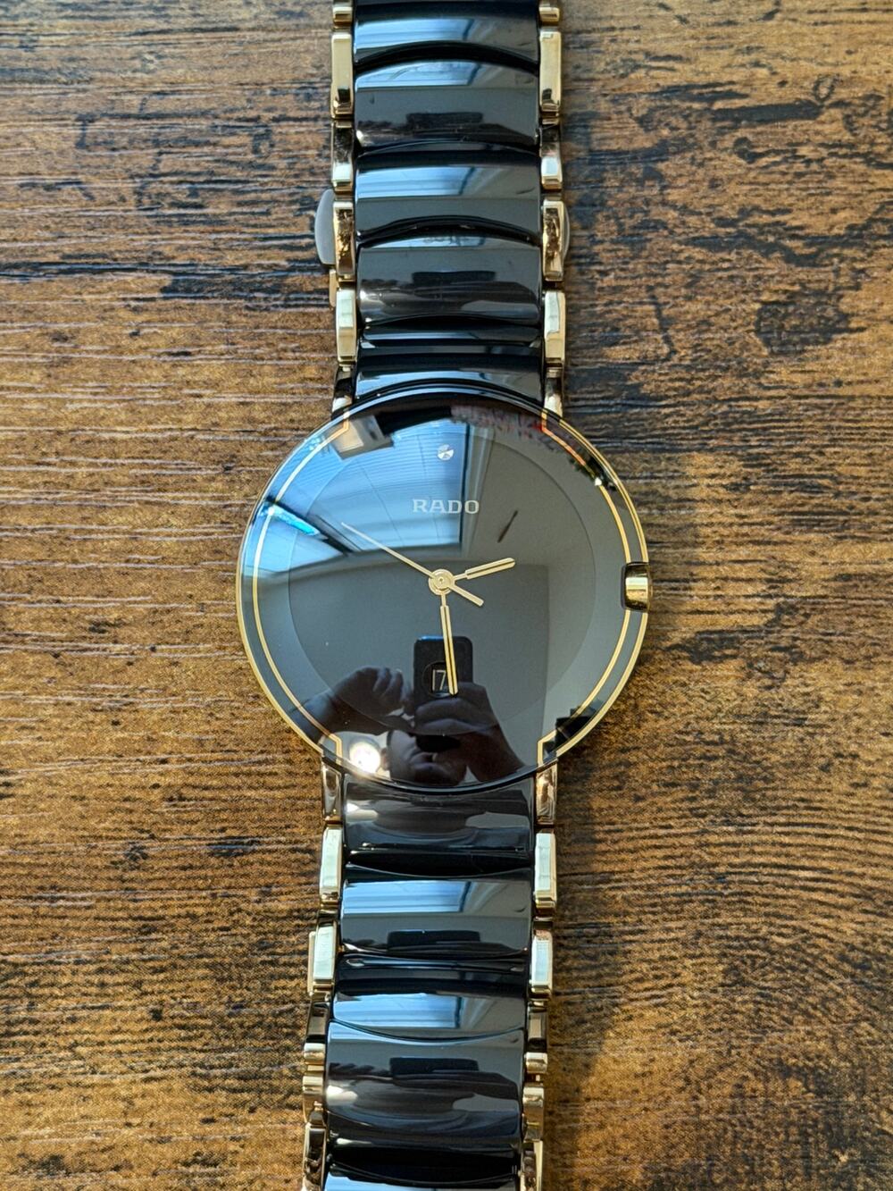 Rado DiaStar Coupole 129.0300.3 Black Ceramic Gold Tone 32mm Quartz Watch